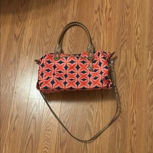 Geometric Patterned Handbag with Tan Accents